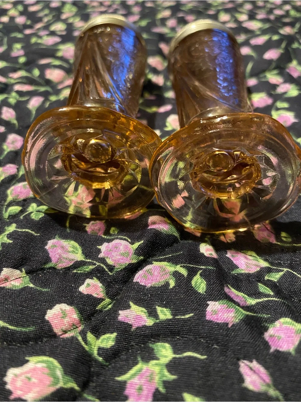 Amber Glass Salt and Pepper Shakers with Silver-Tone Tops